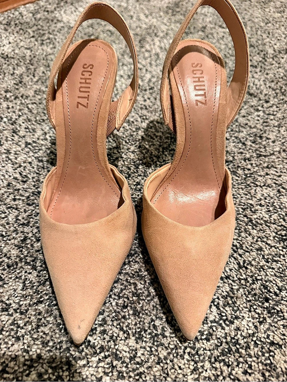 Schutz Pointed-Toe Slingback Heels in Peachy/Tan US 7.5